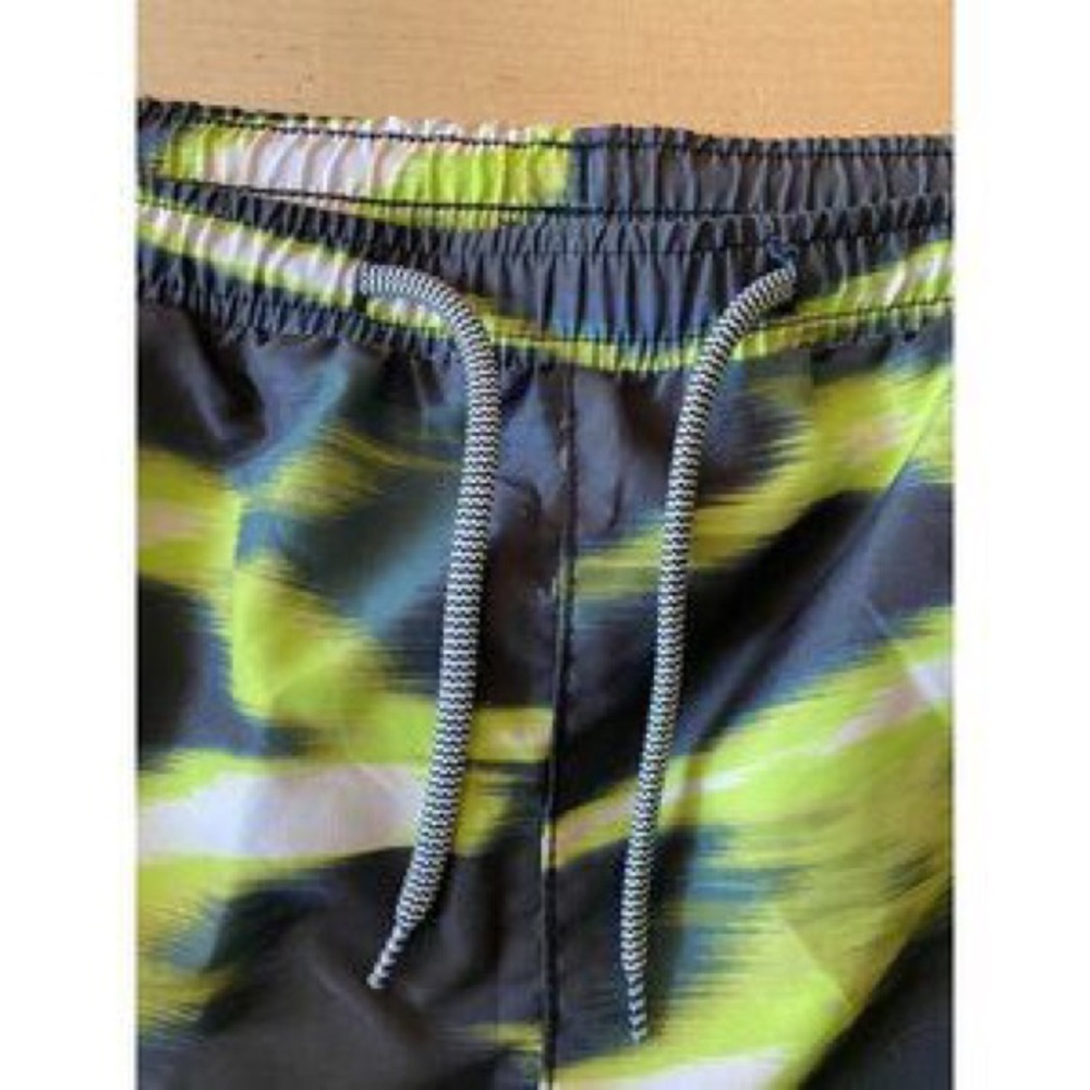 Men's Black & Lime Green Swim Trunks - Athletic Beach Shorts - Picture 3 of 6